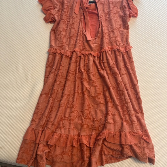Anthropologie Ruffled Dusty Pink Lace Dress - Picture 9 of 12